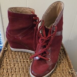 Women's Burgundy Wedge Sneakers